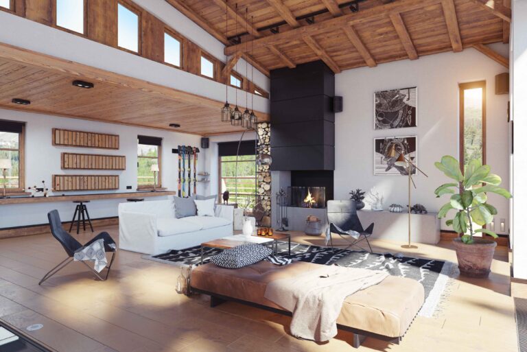 Modern Chalet Interior 3D Rendering Realrender3D