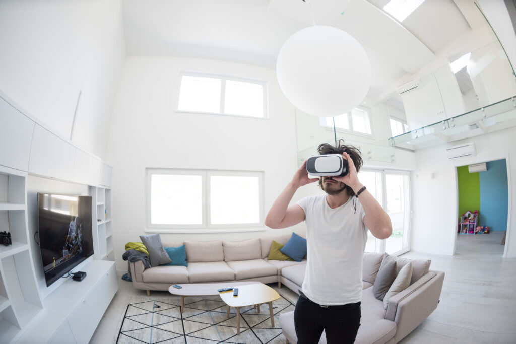 man using VR-headset glasses of virtual reality