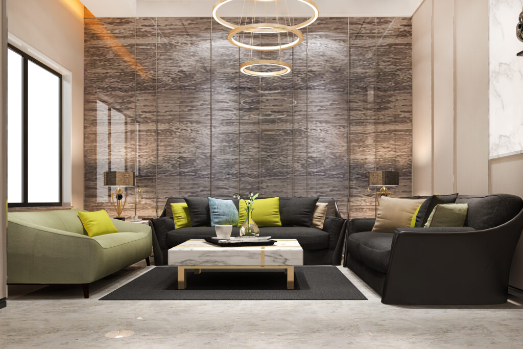 3d rendering loft luxury living room with design chandelier 1