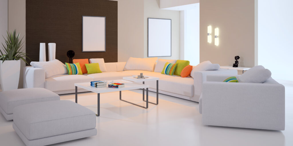 Large luxury modern minimal bright interiors room mockup illustr