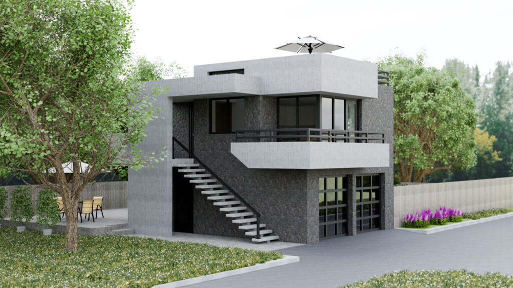 modern house with garden garage 3d rendering